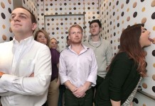 Elevator with lickable wallpaper