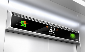 Touchless footbutton by Hyundai elevator