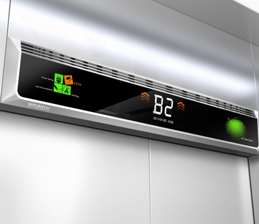 Touchless footbutton by Hyundai elevator
