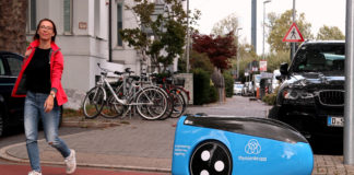 Thyssenkrupp looks to delivery robots for elevator maintenance logistics Thyssenkrupp TeleRetail Delivery Robot on Street